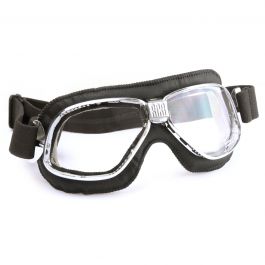 Motorcycle Bike Cruiser Scooter Goggles Clear Lens Chrome Frame Black Strap 