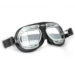 Halcyon MK9 Deluxe Chrome and Black Aviator Vintage Cafe Racer Style Goggles 