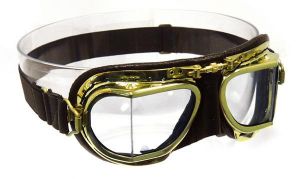 Compact Antique Brass Goggles -  Brown Leather