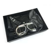 Brooklands Race Track Apparel Set - Black with Chrome Framed Goggles
