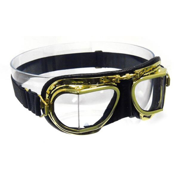 Antique Brass Goggles in black leather with compact frames