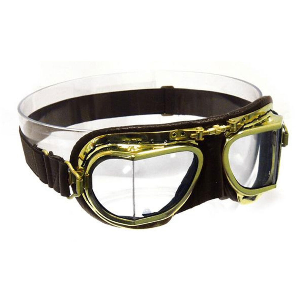 Brass Compact Motorcycle Goggles - Brown Leather