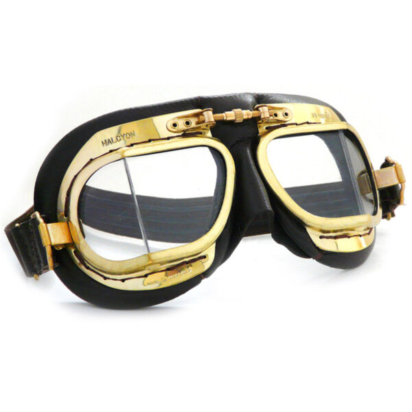 Halcyon Mark 49 Antique Black Leather Motorcycle and Aviator Goggles