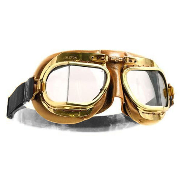 Halcyon Mark 49 Antique Tan Leather Motorcycle and Aviator Goggles