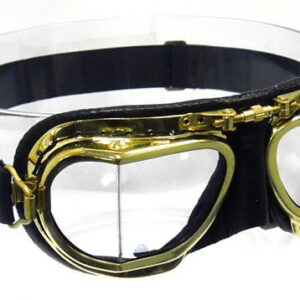 Antique Brass Goggles in black leather with compact frames