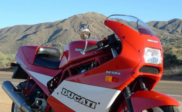 A Ducati fitted with a Halcyon 835 Bar End Mirror