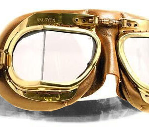 Halcyon Mark 49 Antique Tan Leather Motorcycle and Aviator Goggles