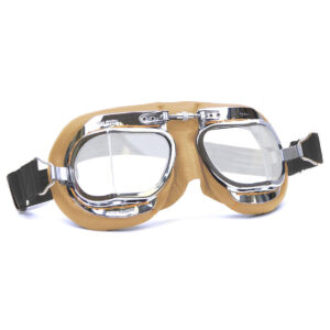 Halcyon Mark 49 Tan Leather Motorcycle and Aviator Goggles