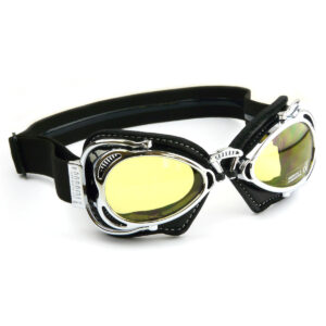 Nannini Hot Rod Motorcycle Goggles with Chrome Frames & Black Leather Facemask