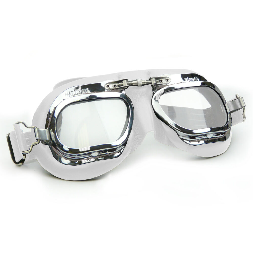 Halcyon Mark 410 White Leather Motorcycle and Aviator Goggles