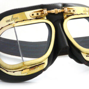 Halcyon Mark 49 Antique Black Leather Motorcycle and Aviator Goggles