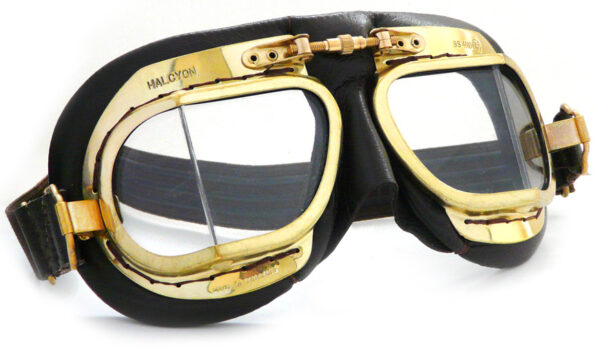 Halcyon Mark 49 Antique Black Leather Motorcycle and Aviator Goggles