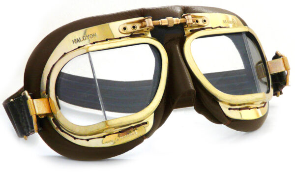 Halcyon Mark 49 Antique Brown Leather Motorcycle and Aviator Goggles