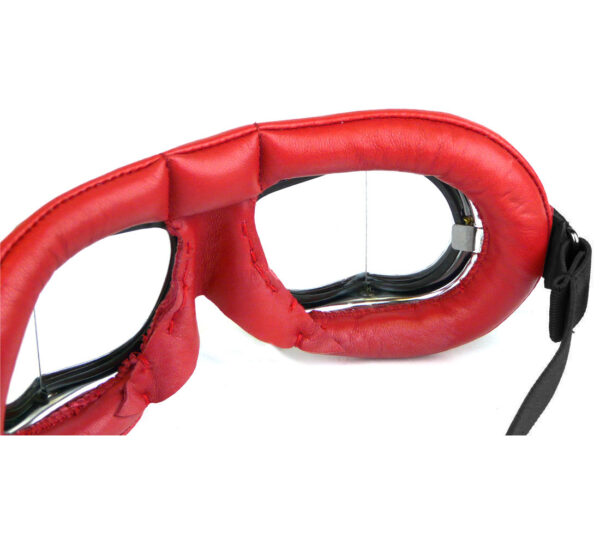 Halcyon Mark 49 Red Leather Motorcycle and Aviator Goggles Rear View