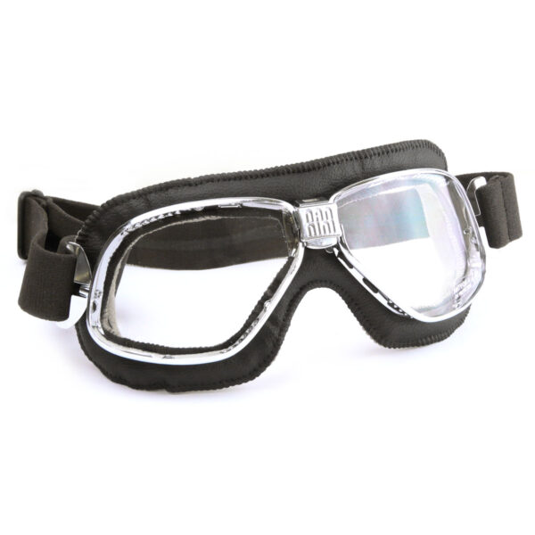 Nannini Cruiser Motorcycle Goggles with Chrome Fames and Real Black Leather