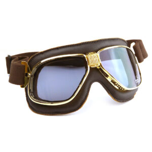 Nannini Cruiser Gold Frames with Brown Leather Motorcycle Goggles