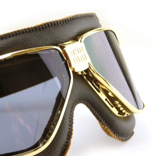 Cruiser Goggles with Real Brown Leather and Gold Brass Frames