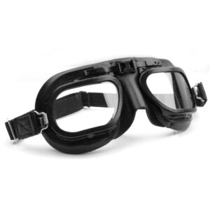 Retro Racing Goggles, Black Leather with Black Painted Frames