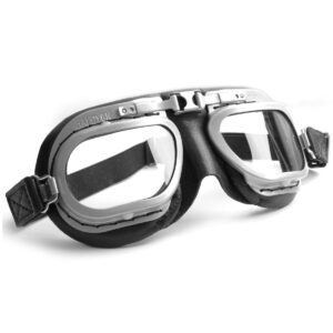 Retro Racing Goggles, Black Leather with Grey Painted Frames