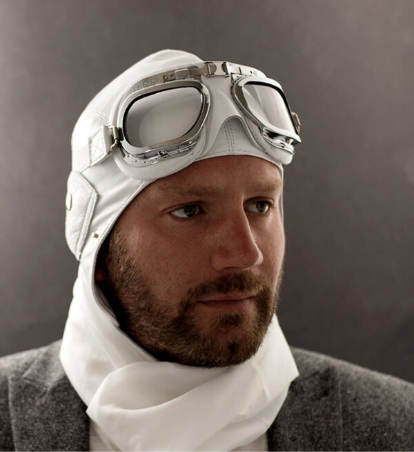 4506 - White Leather Helmet With White Goggle Frames