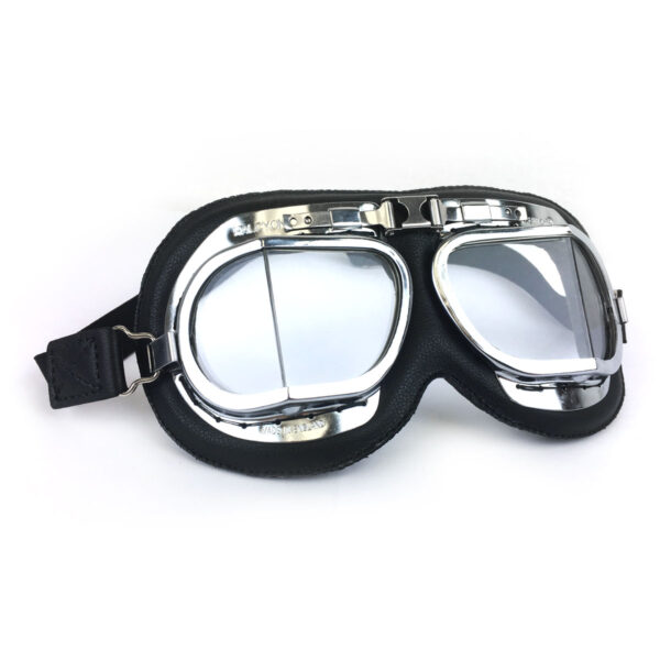 Brooklands Racing Goggles in Black Leather with Chrome Frames